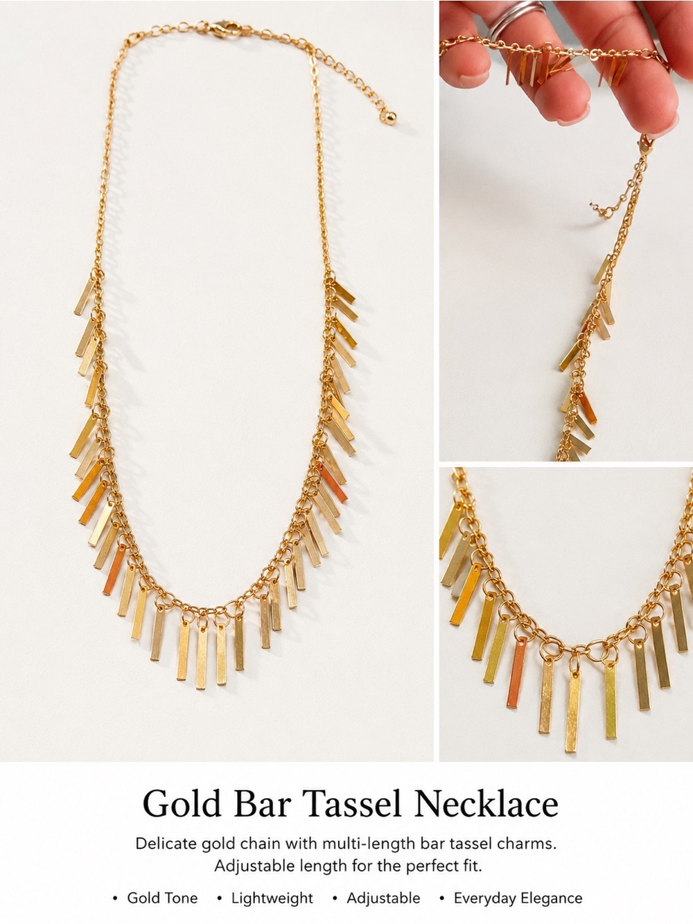 Gold Bar Tassel Necklace - Gold